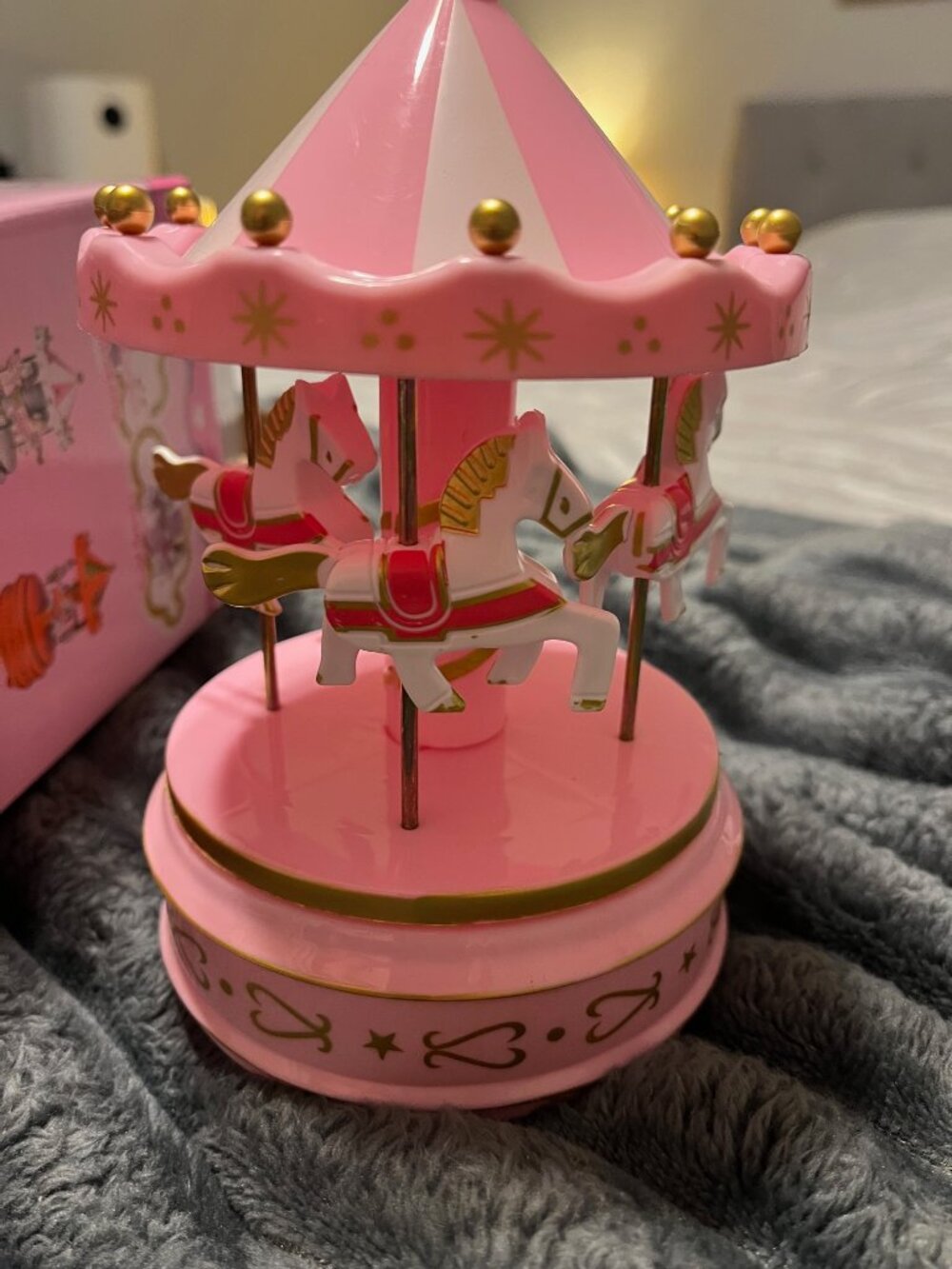 Cute Pink Carousel Wind Up Music Box - New in Box